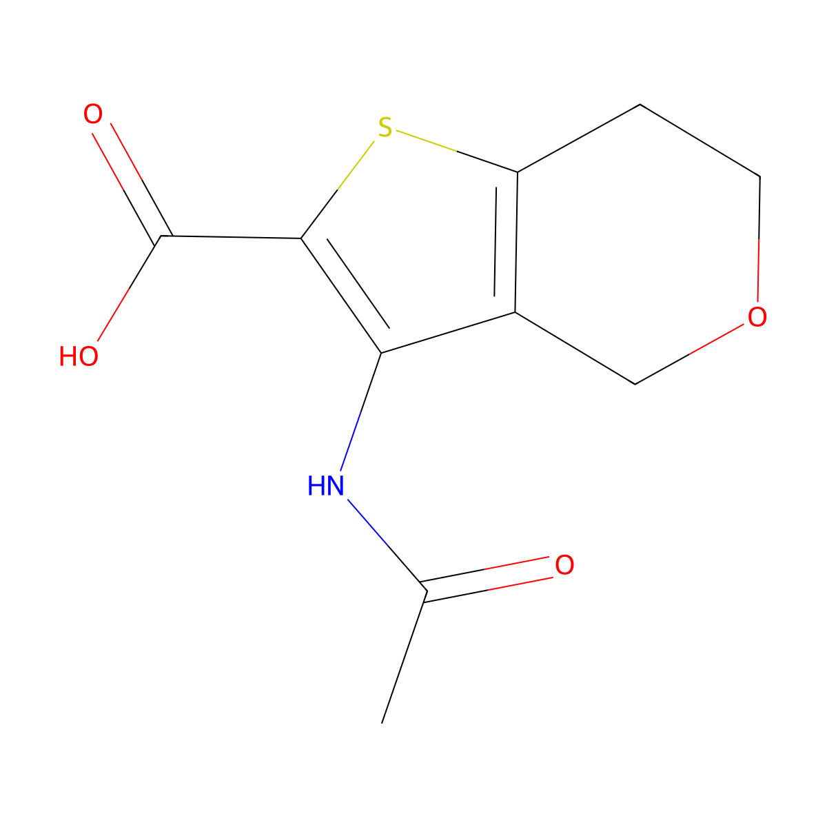 3-acetamido-4H,6H,7H-thieno[3,2-c]pyran-2-carboxylic acid molecular structure, CAS 2680859-08-7