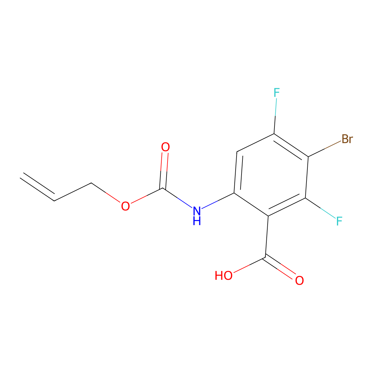 3-Bromo-2,4-difluoro-6-{[(prop-2-en-1-yloxy)carbonyl]amino}benzoic acid molecular structure, CAS 2680859-14-5