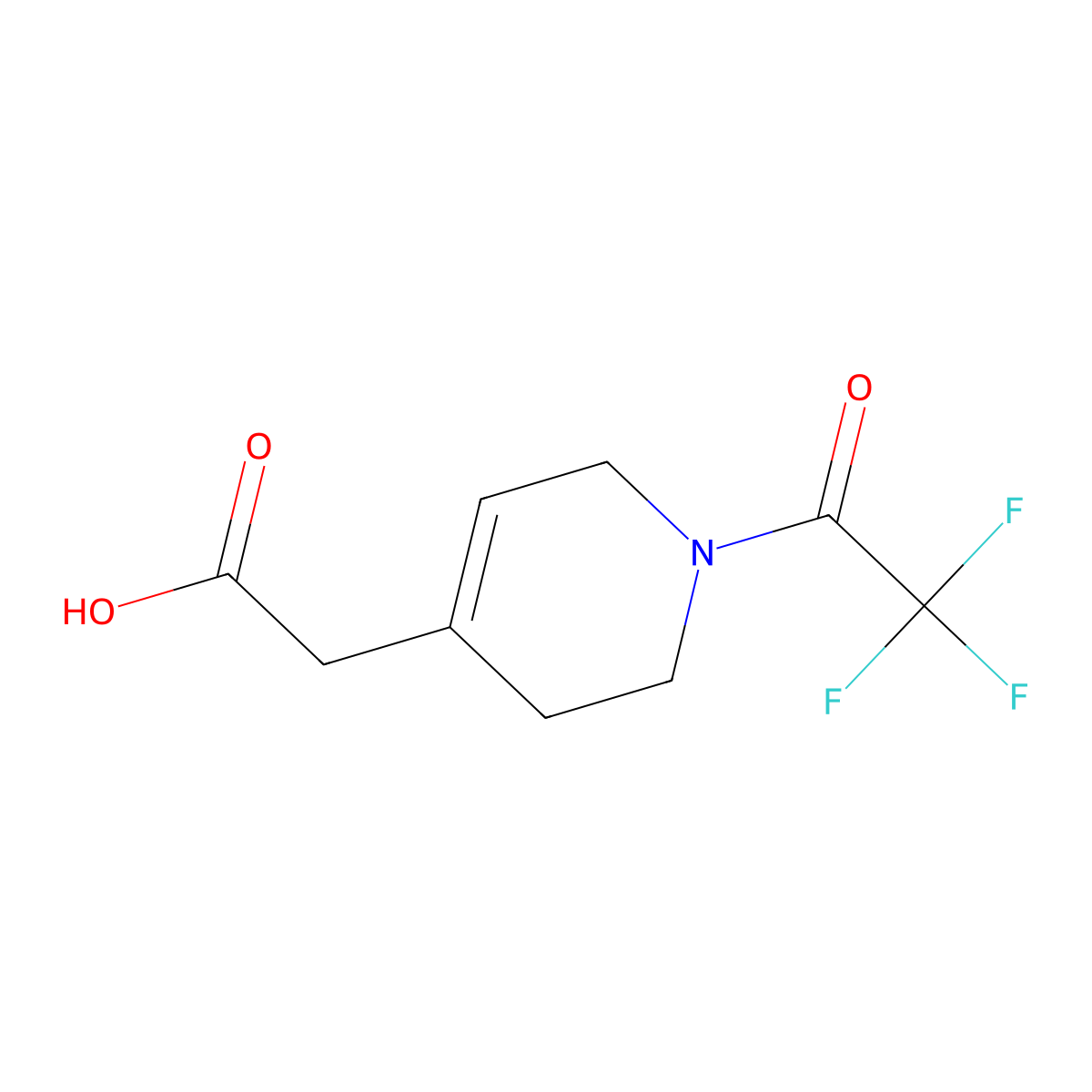 2-[1-(Trifluoroacetyl)-1,2,3,6-tetrahydropyridin-4-yl]acetic acid molecular structure, CAS 2680859-23-6