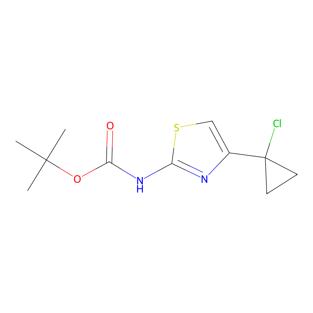 tert-butyl N-[4-(1-chlorocyclopropyl)-1,3-thiazol-2-yl]carbamate molecular structure, CAS 2680859-48-5