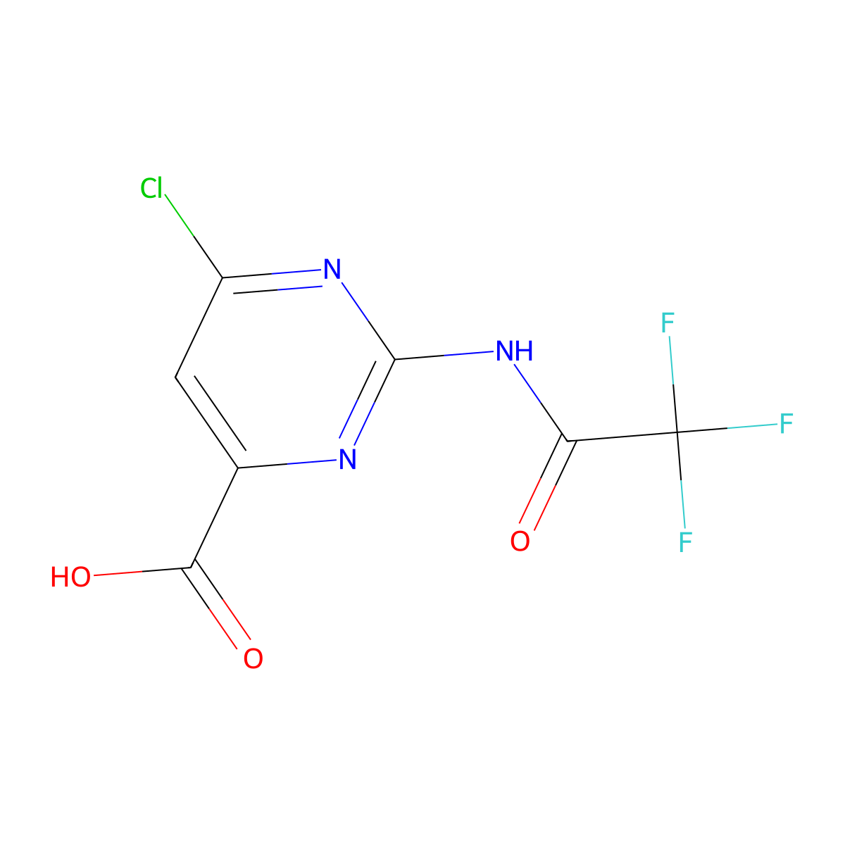 6-Chloro-2-(2,2,2-trifluoroacetamido)pyrimidine-4-carboxylic acid molecular structure, CAS 2680859-49-6