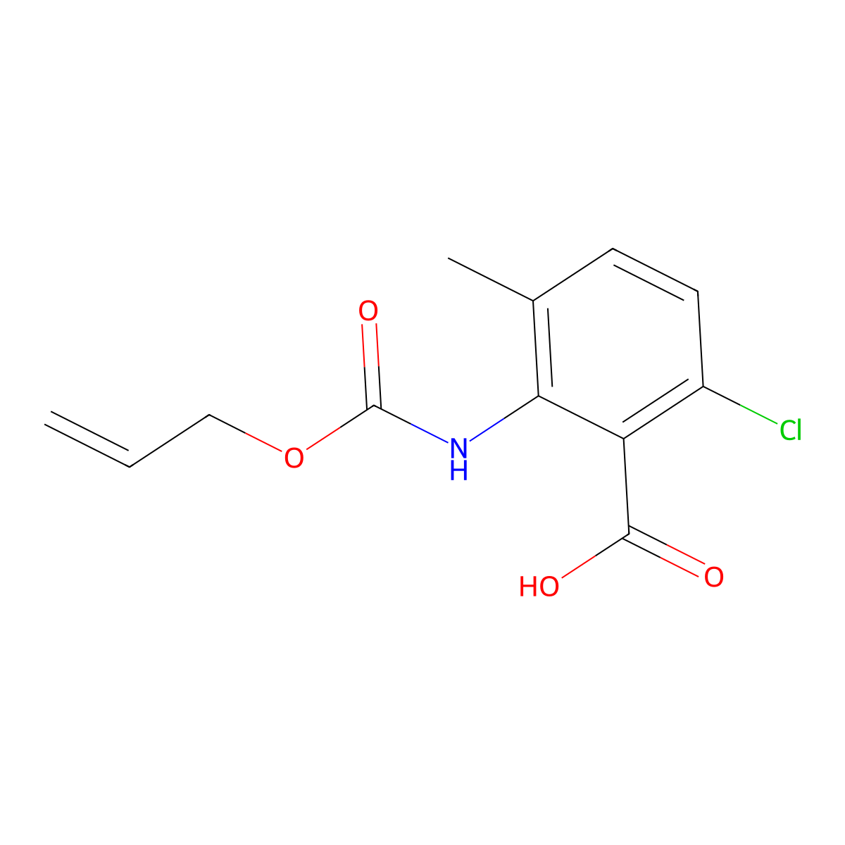 6-Chloro-3-methyl-2-{[(prop-2-en-1-yloxy)carbonyl]amino}benzoic acid molecular structure, CAS 2680859-53-2