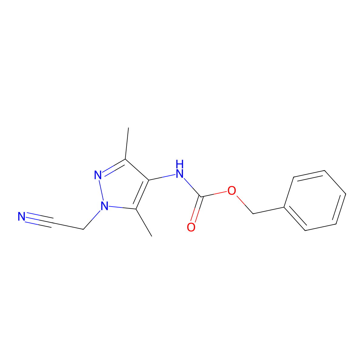 benzyl N-[1-(cyanomethyl)-3,5-dimethyl-1H-pyrazol-4-yl]carbamate molecular structure, CAS 2680859-73-6