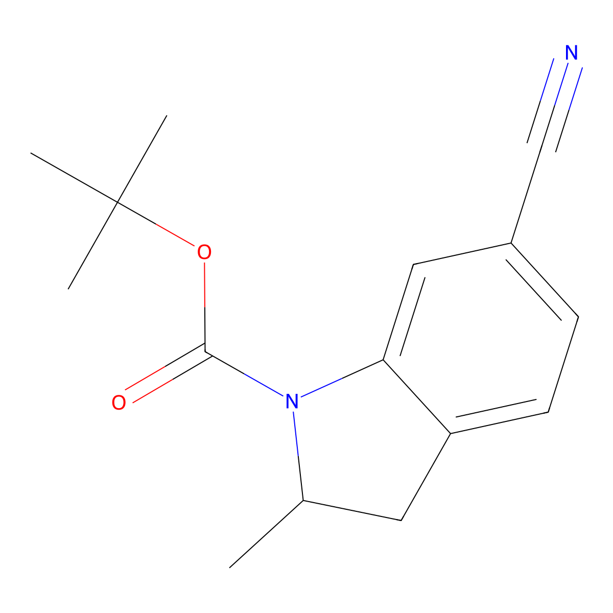 tert-butyl 6-cyano-2-methyl-2,3-dihydro-1H-indole-1-carboxylate molecular structure, CAS 2680859-80-5