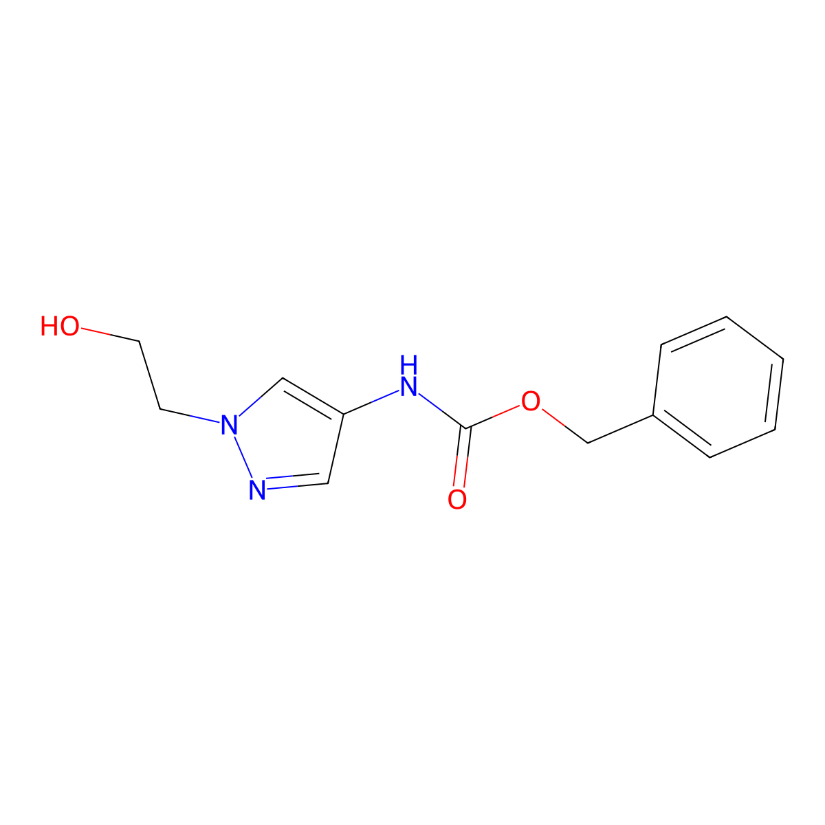 benzyl N-[1-(2-hydroxyethyl)-1H-pyrazol-4-yl]carbamate molecular structure, CAS 2680859-86-1