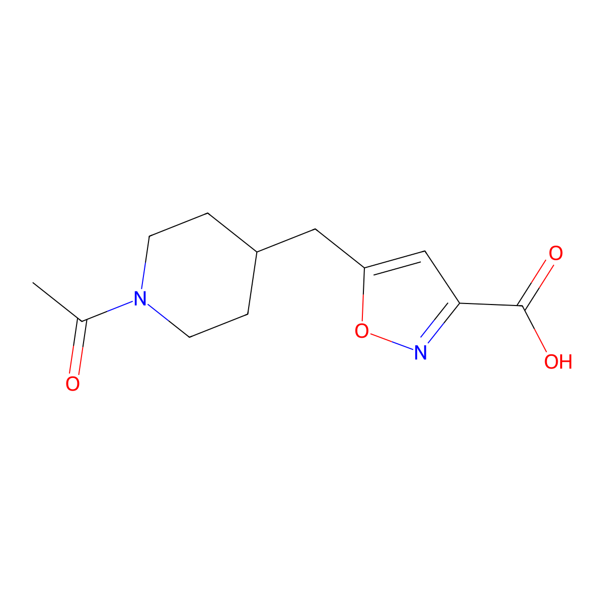 5-[(1-Acetylpiperidin-4-yl)methyl]-1,2-oxazole-3-carboxylic acid molecular structure, CAS 2680859-90-7
