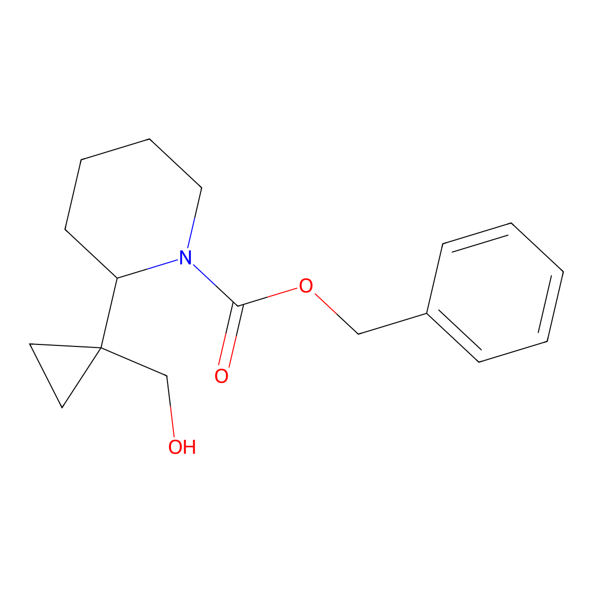 Benzyl 2-[1-(hydroxymethyl)cyclopropyl]piperidine-1-carboxylate molecular structure, CAS 2680859-93-0
