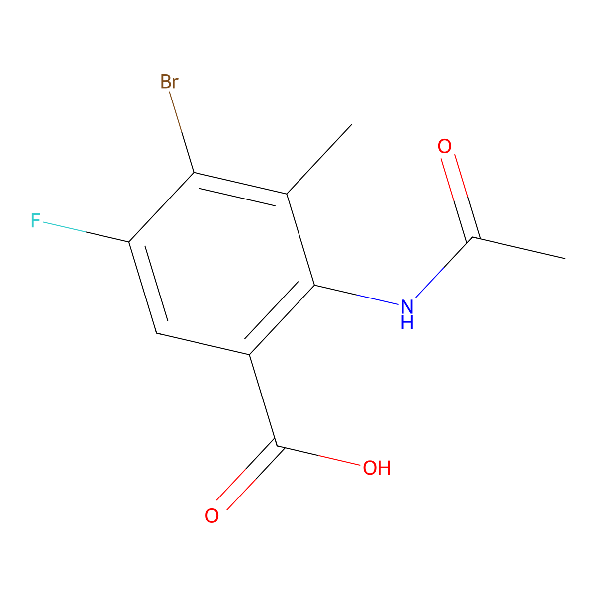 4-Bromo-2-acetamido-5-fluoro-3-methylbenzoic acid molecular structure, CAS 2680860-02-8
