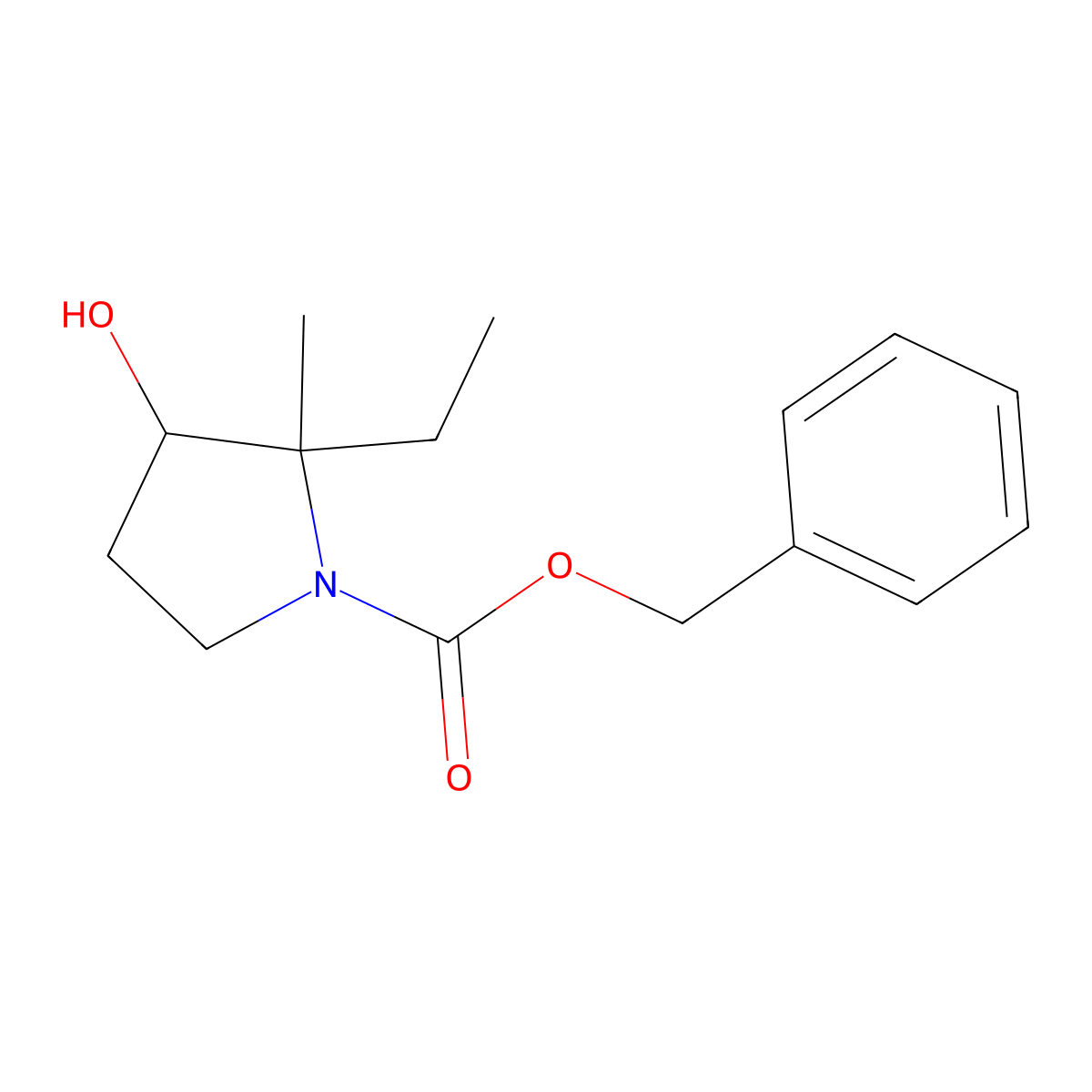 Benzyl 2-ethyl-3-hydroxy-2-methylpyrrolidine-1-carboxylate molecular structure, CAS 2680860-08-4