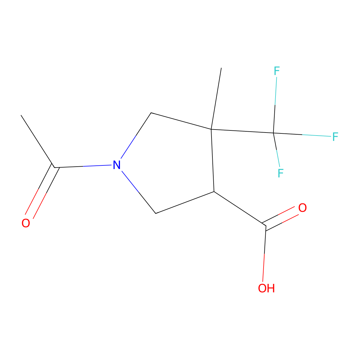 1-Acetyl-4-methyl-4-(trifluoromethyl)pyrrolidine-3-carboxylic acid molecular structure, CAS 2680860-35-7