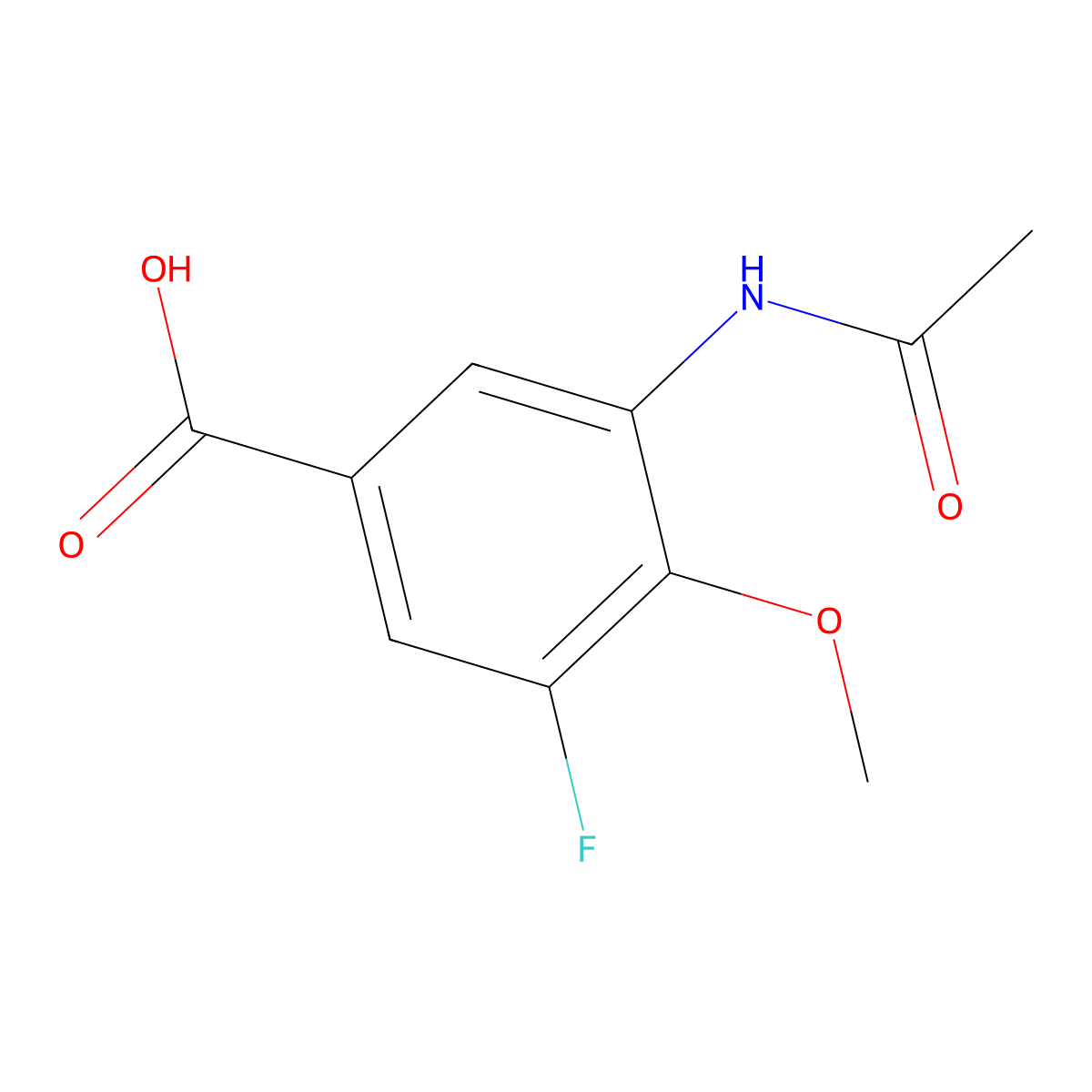 3-Acetamido-5-fluoro-4-methoxybenzoic acid molecular structure, CAS 2680860-50-6
