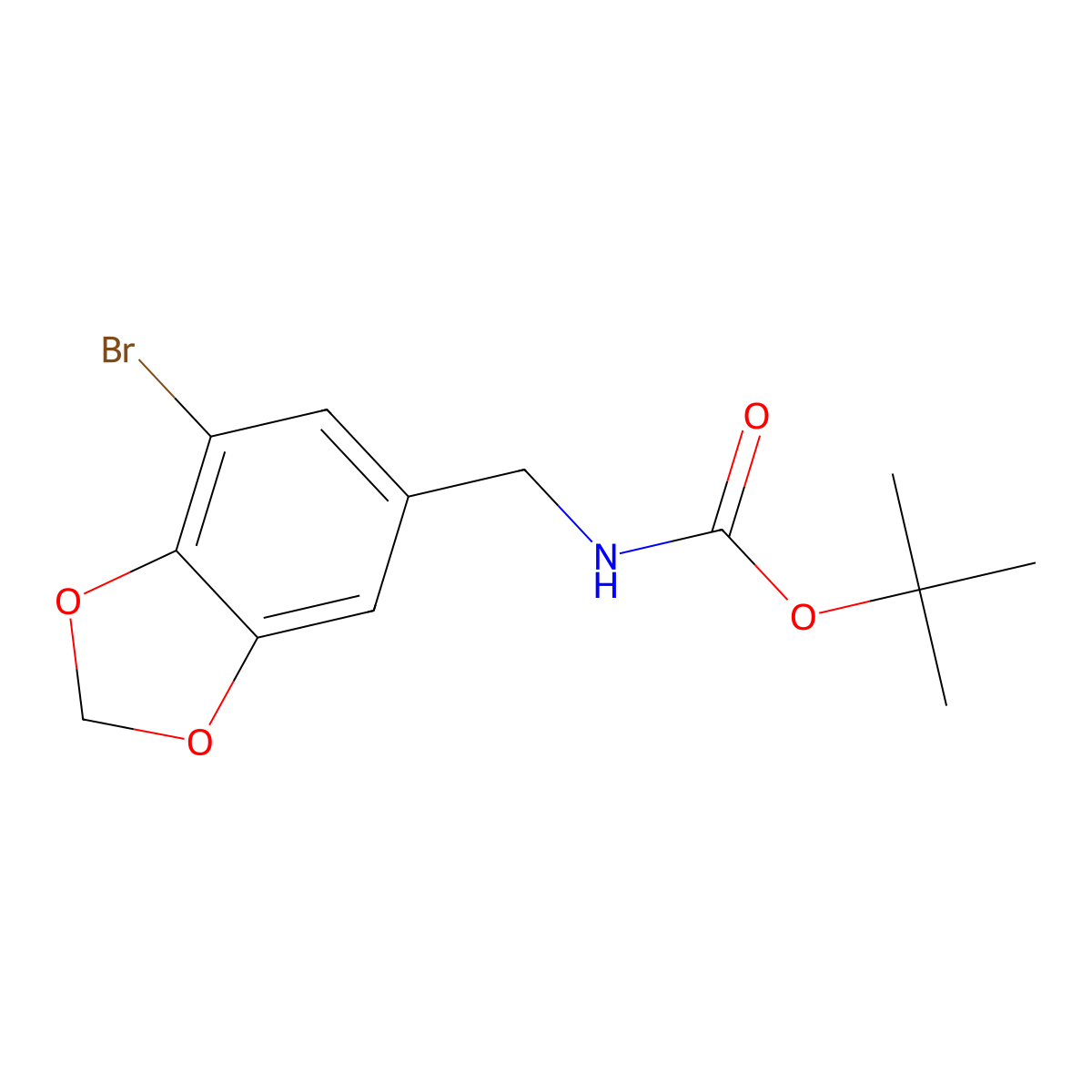tert-butyl N-[(7-bromo-1,3-dioxaindan-5-yl)methyl]carbamate molecular structure, CAS 2680860-64-2