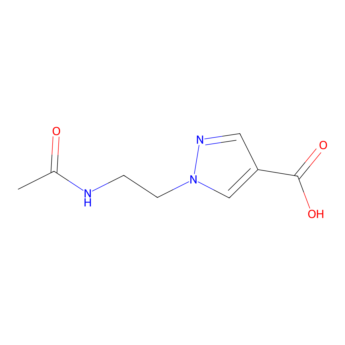 1-(2-acetamidoethyl)-1H-pyrazole-4-carboxylic acid molecular structure, CAS 2680860-68-6