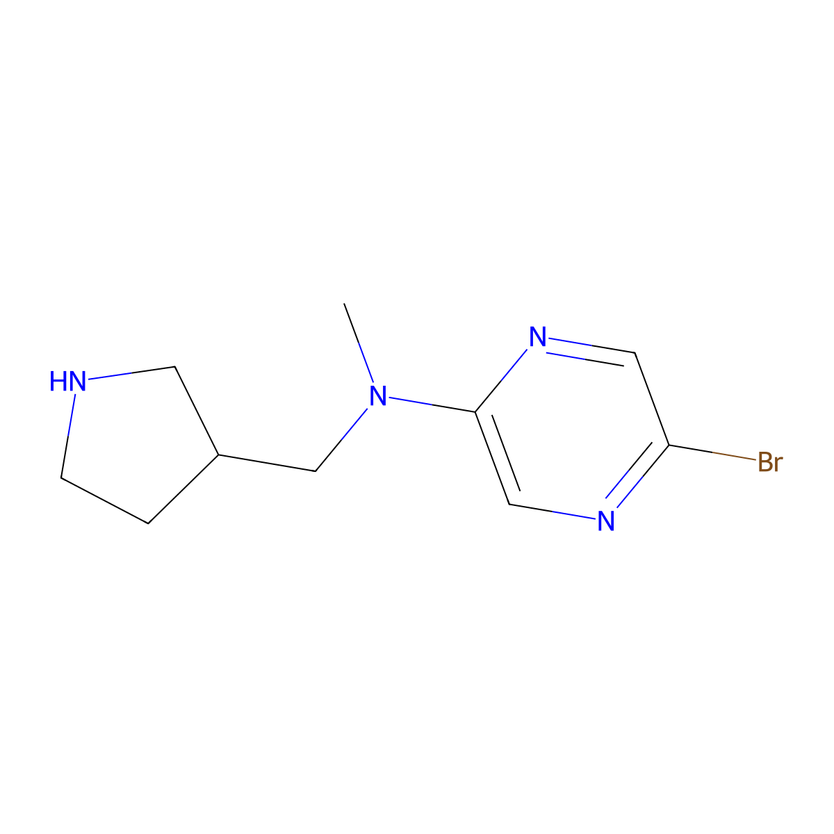 5-bromo-N-methyl-N-[(pyrrolidin-3-yl)methyl]pyrazin-2-amine molecular structure, CAS 2680861-10-1