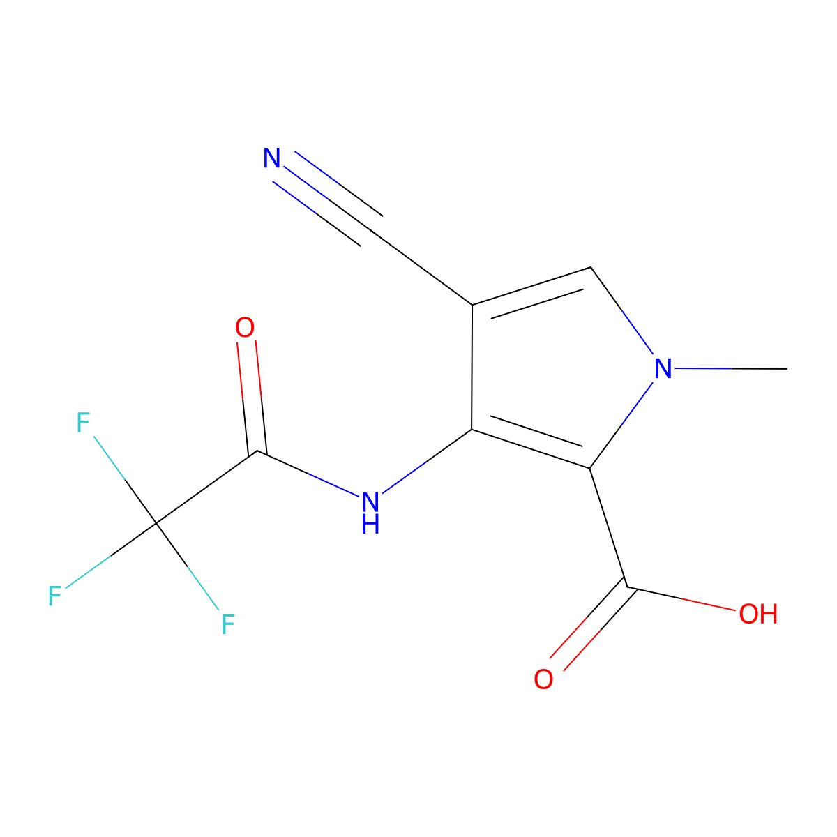 4-cyano-1-methyl-3-(2,2,2-trifluoroacetamido)-1H-pyrrole-2-carboxylic acid molecular structure, CAS 2680861-23-6