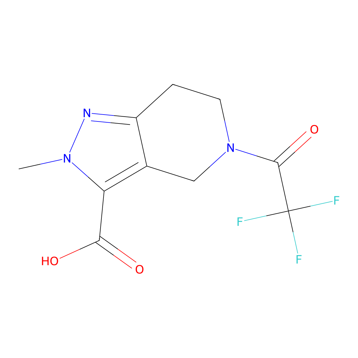 2-methyl-5-(2,2,2-trifluoroacetyl)-2H,4H,5H,6H,7H-pyrazolo[4,3-c]pyridine-3-carboxylic acid molecular structure, CAS 2680861-36-1