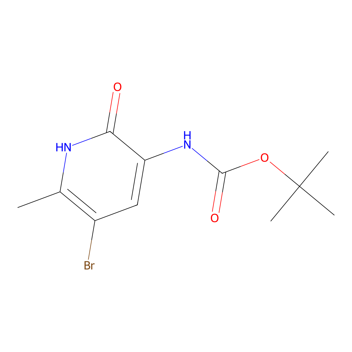 tert-butyl N-(5-bromo-6-methyl-2-oxo-1,2-dihydropyridin-3-yl)carbamate molecular structure, CAS 2680861-39-4