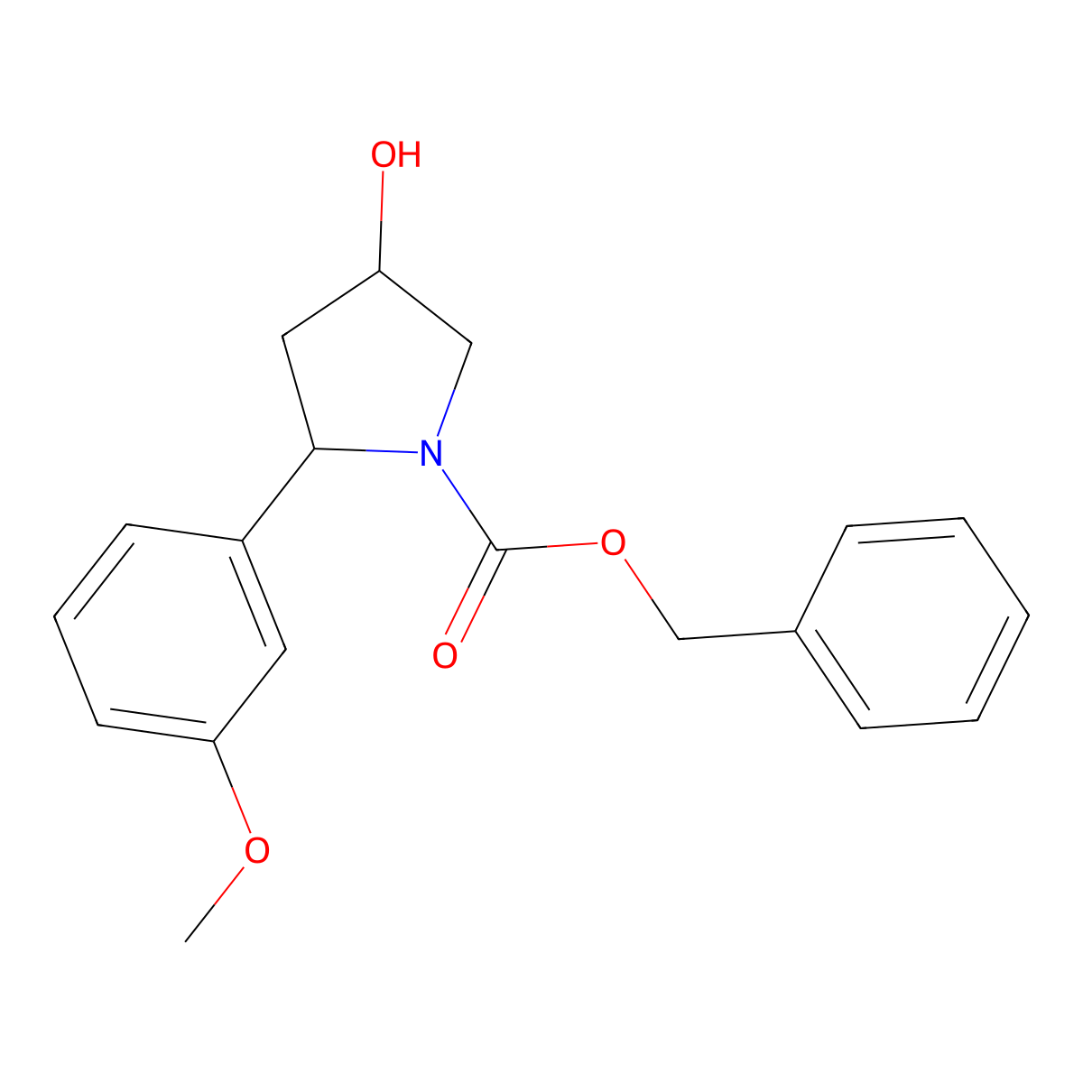Benzyl 4-hydroxy-2-(3-methoxyphenyl)pyrrolidine-1-carboxylate molecular structure, CAS 2680861-50-9