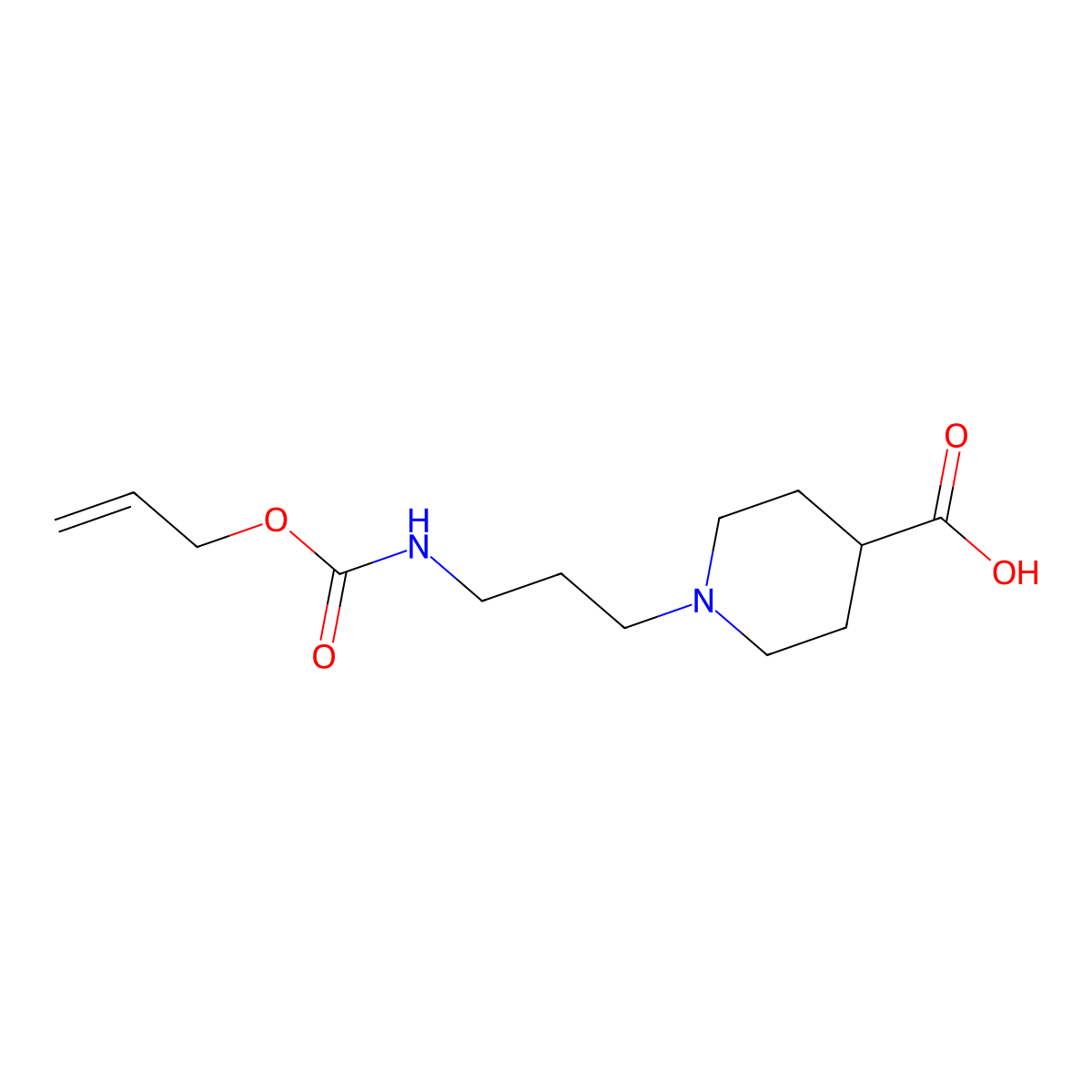 1-(3-{[(Prop-2-en-1-yloxy)carbonyl]amino}propyl)piperidine-4-carboxylic acid molecular structure, CAS 2680861-53-2