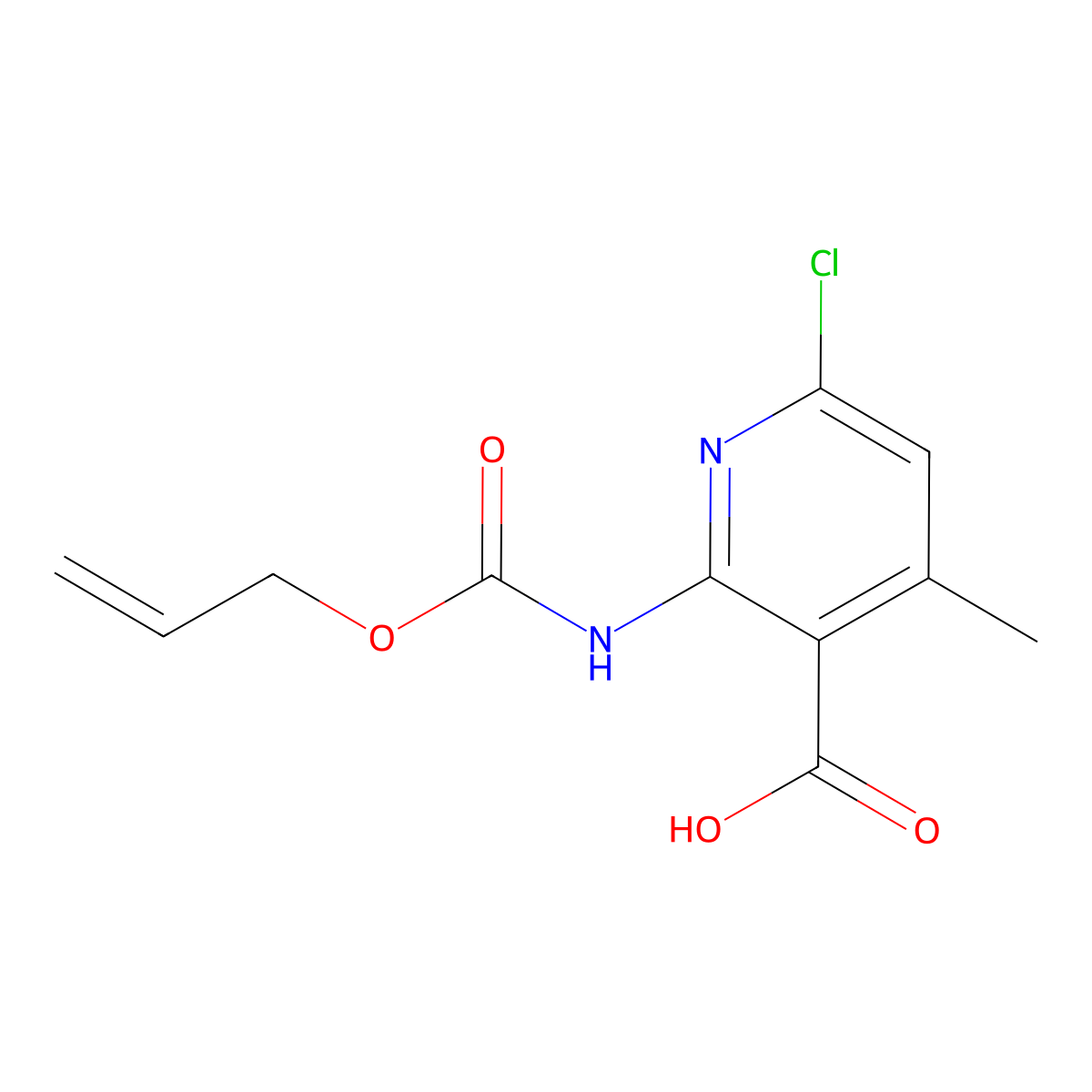 6-Chloro-4-methyl-2-{[(prop-2-en-1-yloxy)carbonyl]amino}pyridine-3-carboxylic acid molecular structure, CAS 2680861-65-6