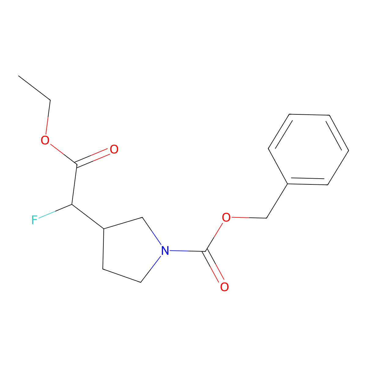 Benzyl 3-(2-ethoxy-1-fluoro-2-oxoethyl)pyrrolidine-1-carboxylate molecular structure, CAS 2680861-72-5