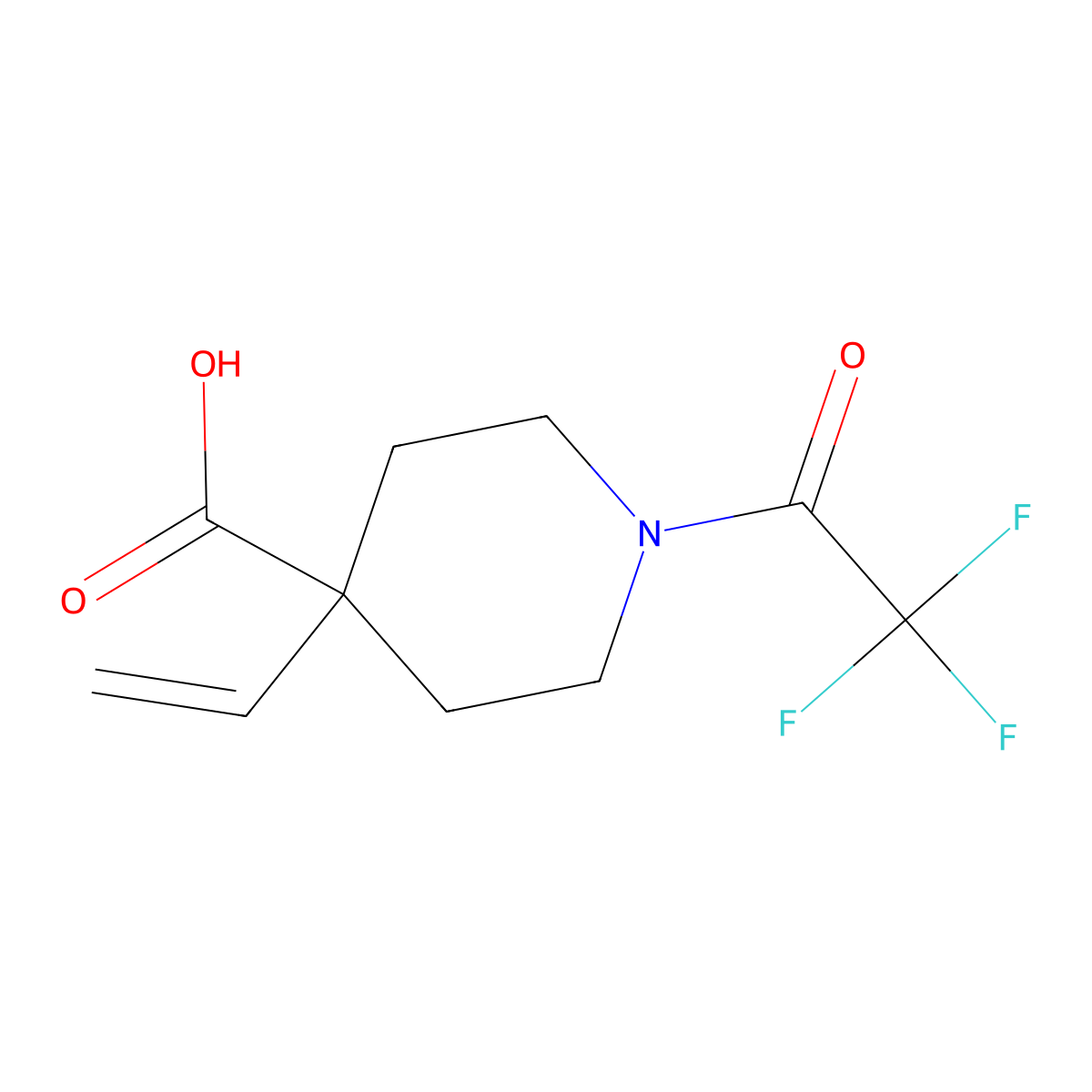 4-Ethenyl-1-(2,2,2-trifluoroacetyl)piperidine-4-carboxylic acid molecular structure, CAS 2680861-75-8