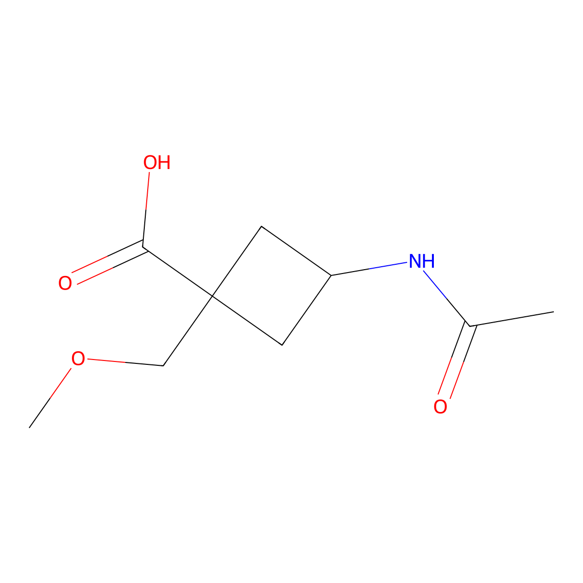 3-Acetamido-1-(methoxymethyl)cyclobutane-1-carboxylic acid molecular structure, CAS 2680861-94-1