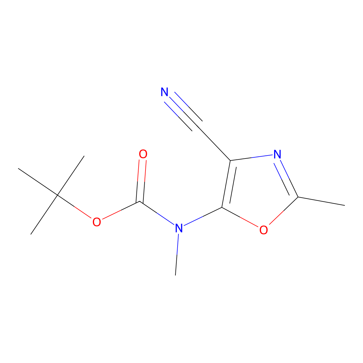 tert-butyl N-(4-cyano-2-methyl-1,3-oxazol-5-yl)-N-methylcarbamate molecular structure, CAS 2680862-09-1