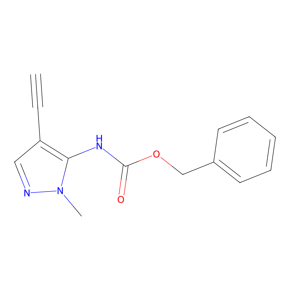 benzyl N-(4-ethynyl-1-methyl-1H-pyrazol-5-yl)carbamate molecular structure, CAS 2680862-15-9