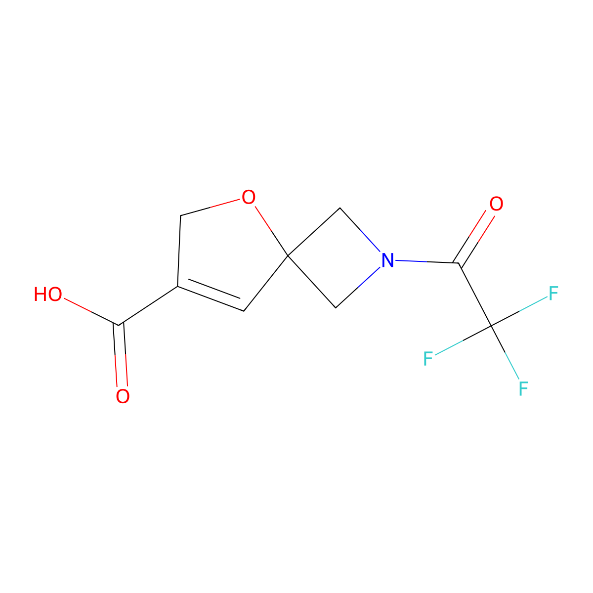 2-(2,2,2-Trifluoroacetyl)-5-oxa-2-azaspiro[3.4]oct-7-ene-7-carboxylic acid molecular structure, CAS 2680862-21-7