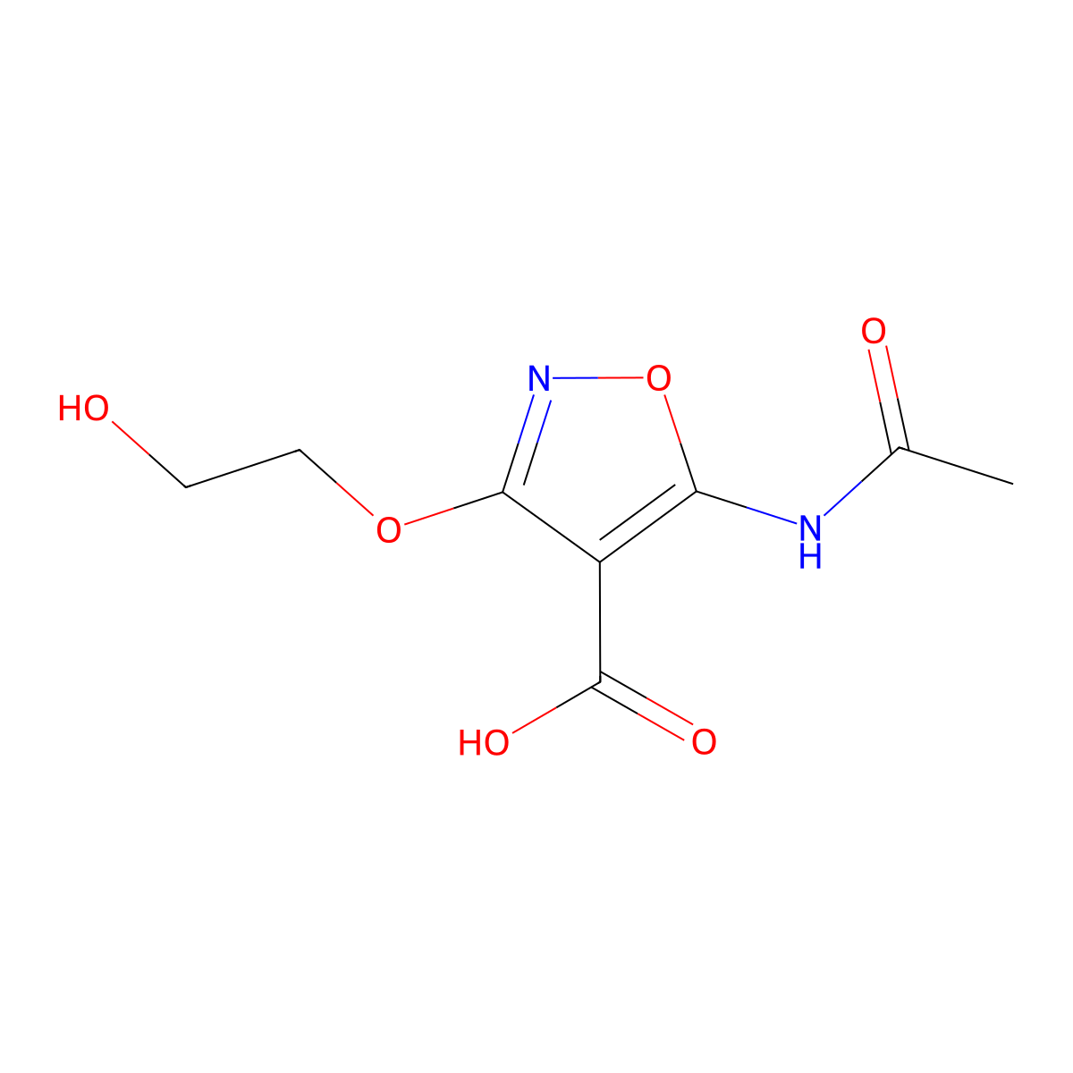 5-Acetamido-3-(2-hydroxyethoxy)-1,2-oxazole-4-carboxylic acid molecular structure, CAS 2680862-22-8