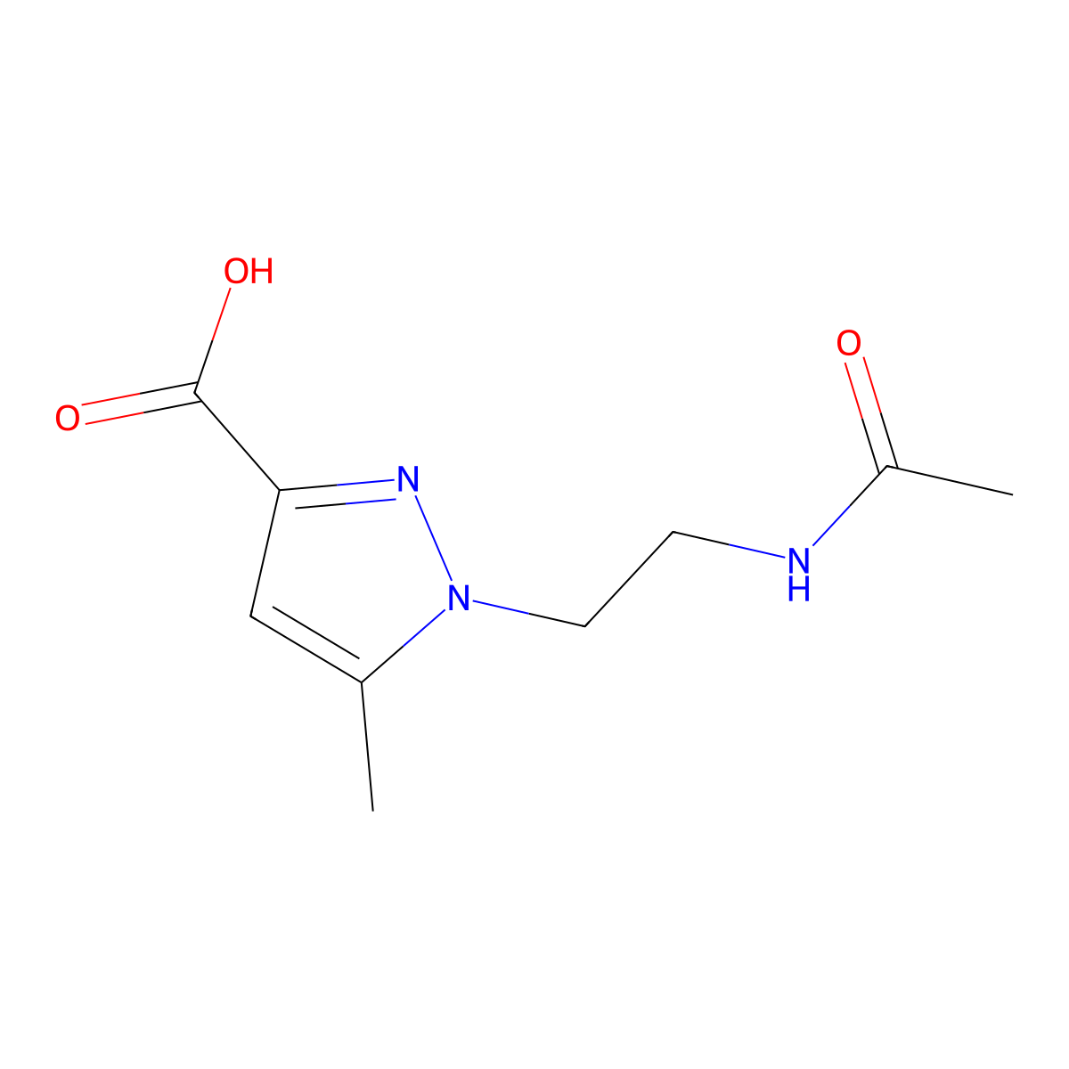 1-(2-acetamidoethyl)-5-methyl-1H-pyrazole-3-carboxylic acid molecular structure, CAS 2680862-24-0