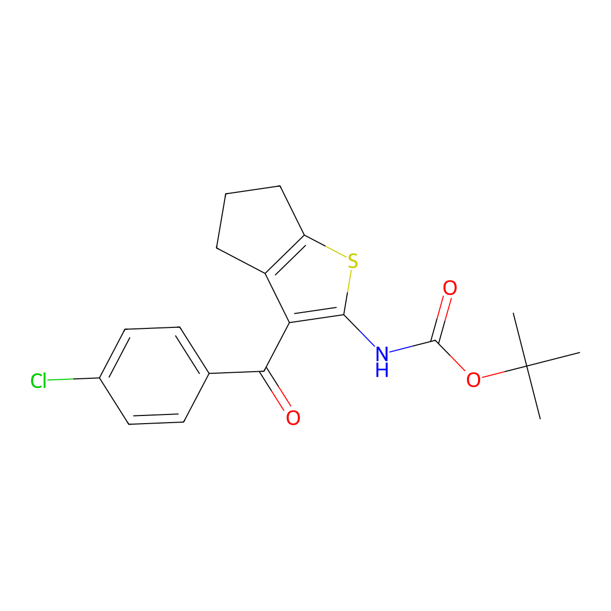 tert-butyl N-[3-(4-chlorobenzoyl)-4H,5H,6H-cyclopenta[b]thiophen-2-yl]carbamate molecular structure, CAS 2680862-32-0