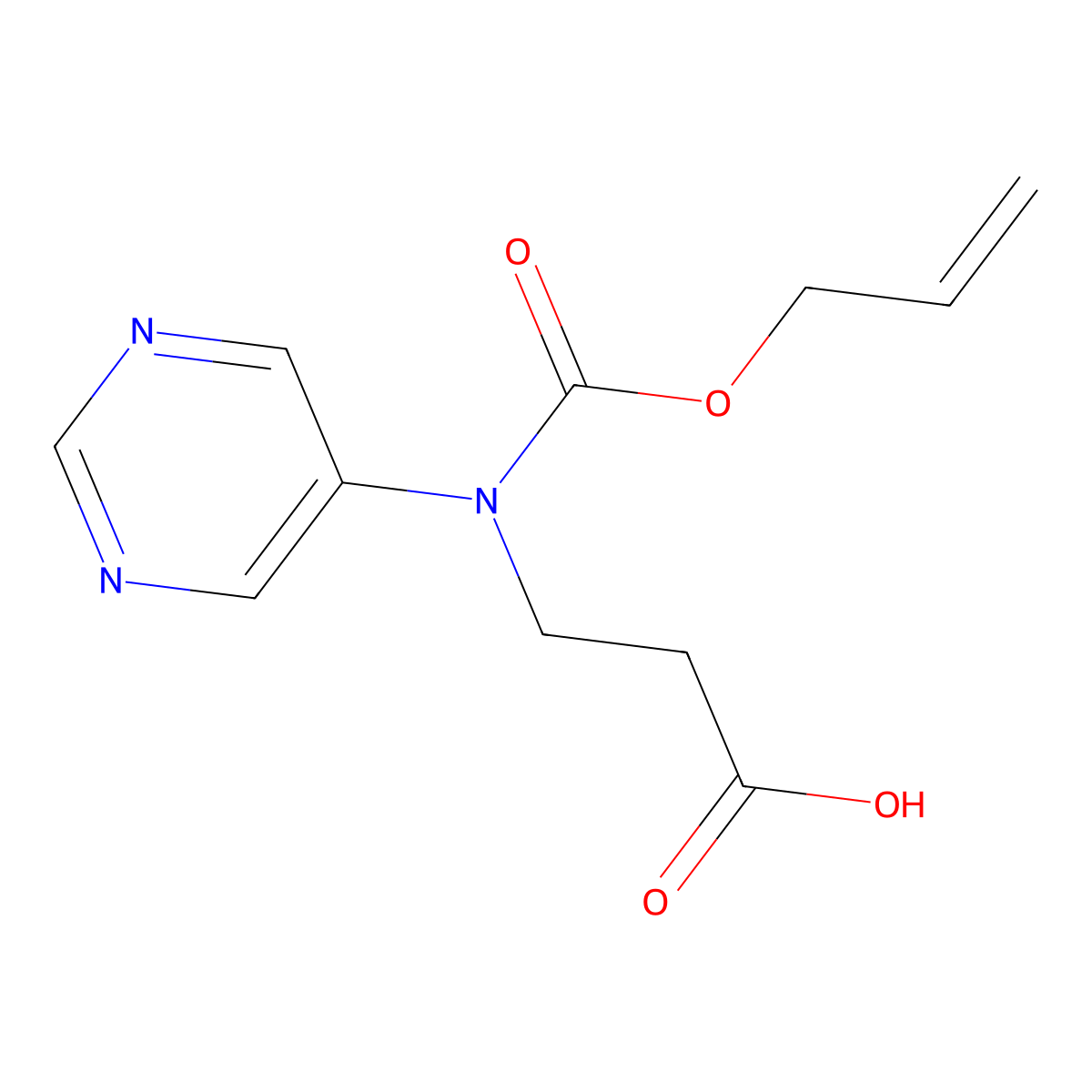 3-{[(Prop-2-en-1-yloxy)carbonyl](pyrimidin-5-yl)amino}propanoic acid molecular structure, CAS 2680862-55-7