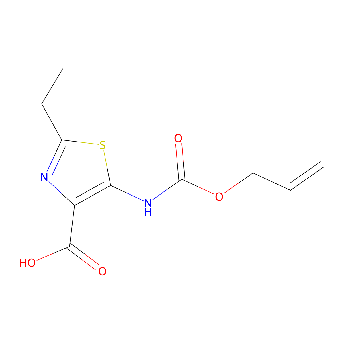 2-Ethyl-5-{[(prop-2-en-1-yloxy)carbonyl]amino}-1,3-thiazole-4-carboxylic acid molecular structure, CAS 2680862-58-0