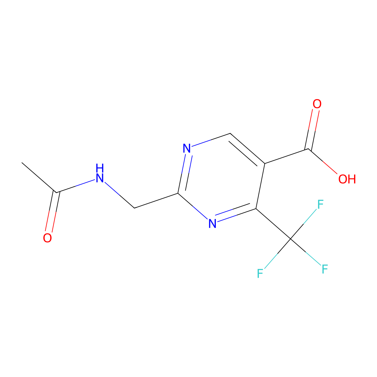 2-(Acetamidomethyl)-4-(trifluoromethyl)pyrimidine-5-carboxylic acid molecular structure, CAS 2680862-59-1