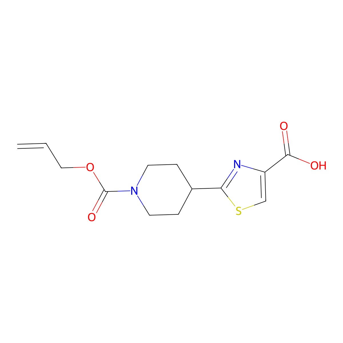 2-{1-[(Prop-2-en-1-yloxy)carbonyl]piperidin-4-yl}-1,3-thiazole-4-carboxylic acid molecular structure, CAS 2680862-75-1