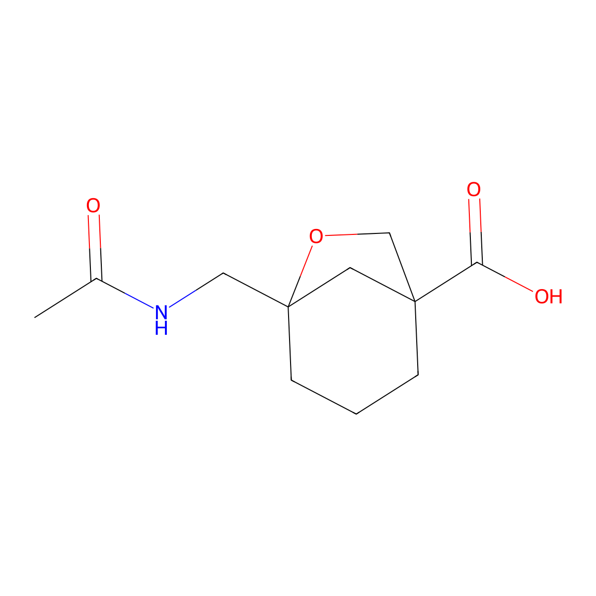 5-(Acetamidomethyl)-6-oxabicyclo[3.2.1]octane-1-carboxylic acid molecular structure, CAS 2680862-80-8