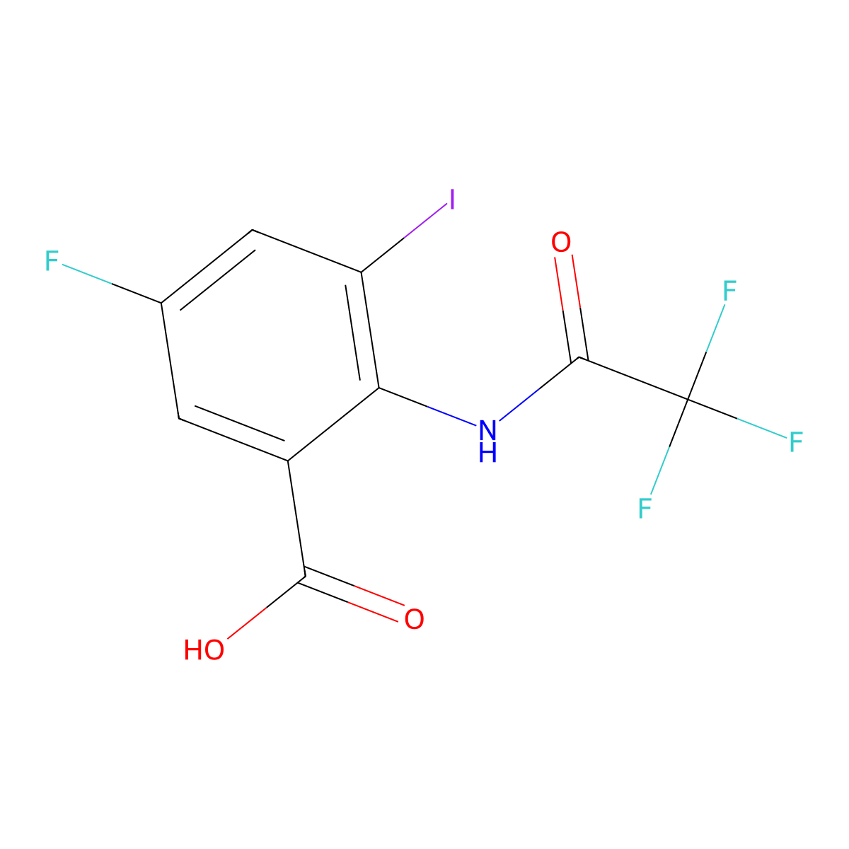5-Fluoro-3-iodo-2-(2,2,2-trifluoroacetamido)benzoic acid molecular structure, CAS 2680862-85-3