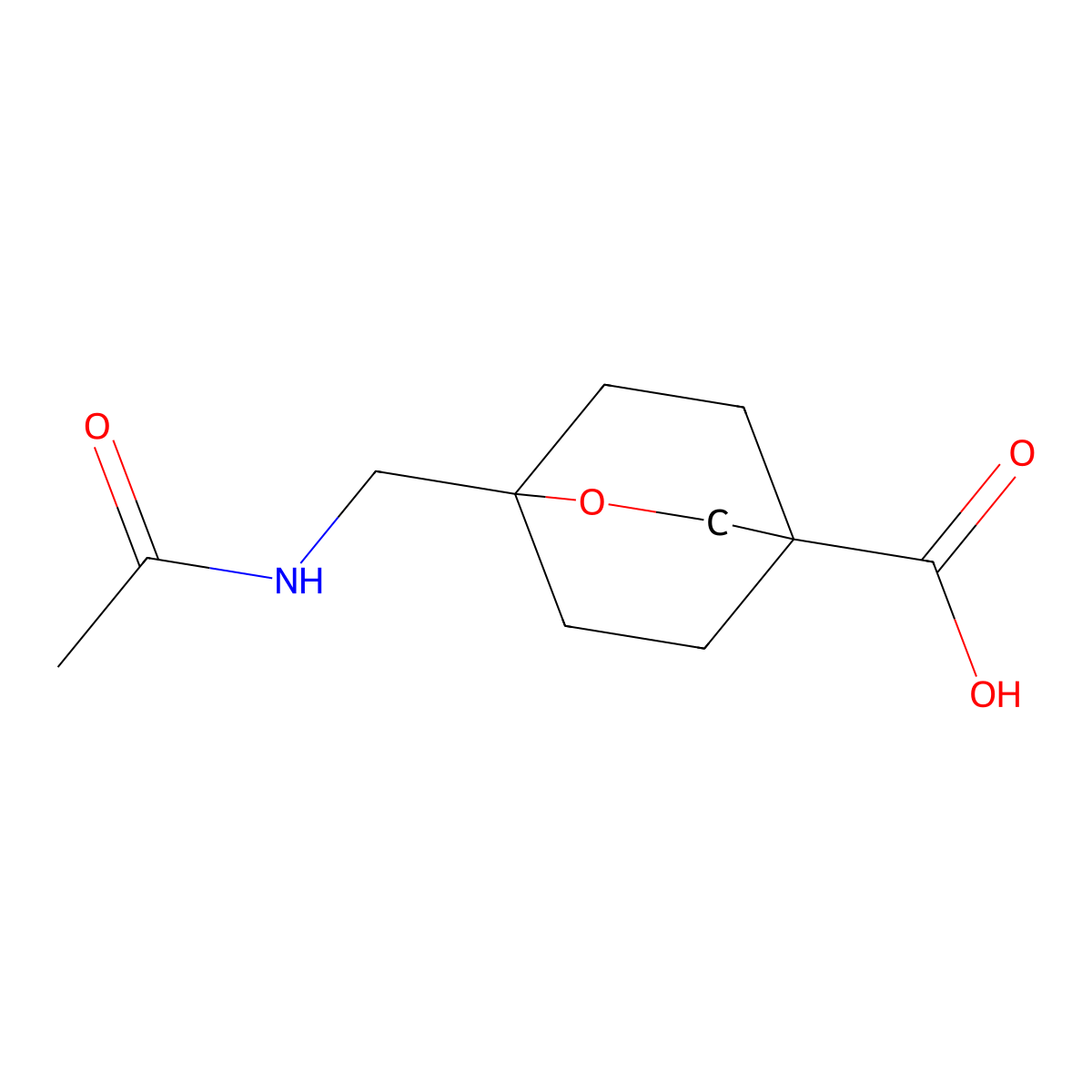 1-(Acetamidomethyl)-2-oxabicyclo[2.2.2]octane-4-carboxylic acid molecular structure, CAS 2680862-89-7