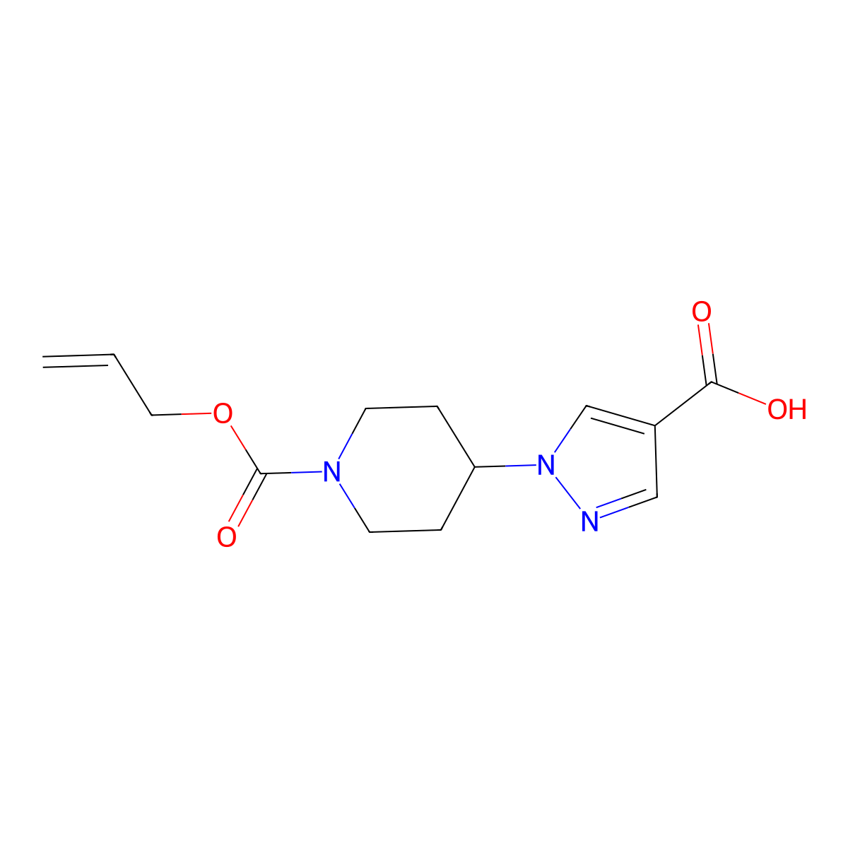 1-{1-[(prop-2-en-1-yloxy)carbonyl]piperidin-4-yl}-1H-pyrazole-4-carboxylic acid molecular structure, CAS 2680863-03-8