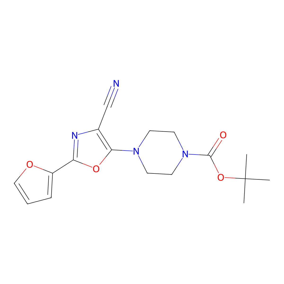 Tert-butyl 4-[4-cyano-2-(furan-2-yl)-1,3-oxazol-5-yl]piperazine-1-carboxylate molecular structure, CAS 2680863-05-0