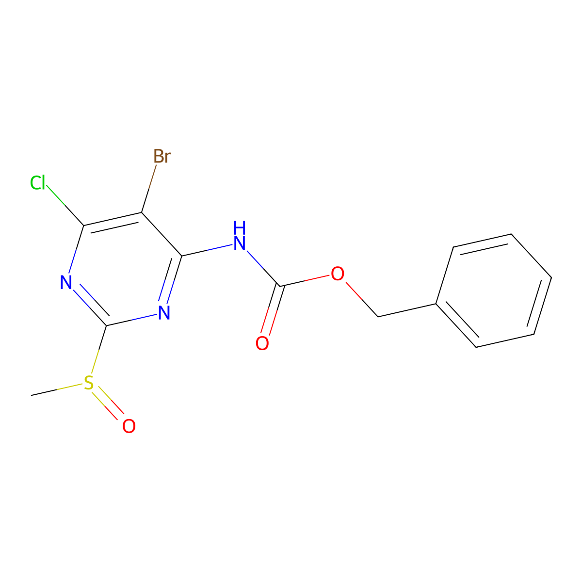 benzyl N-(5-bromo-6-chloro-2-methanesulfinylpyrimidin-4-yl)carbamate molecular structure, CAS 2680863-25-4