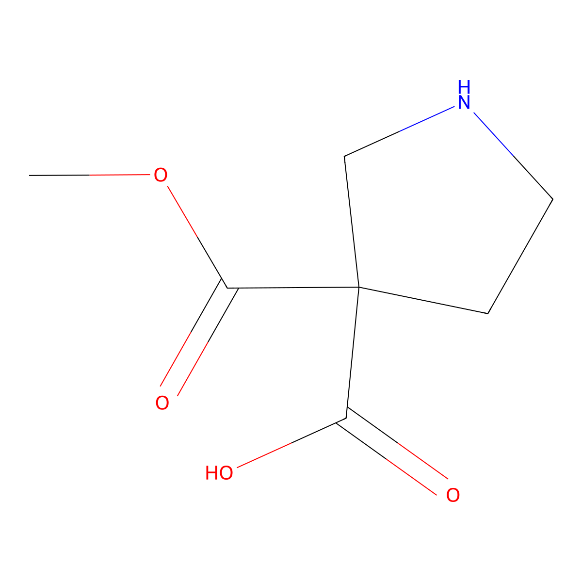 3-(Methoxycarbonyl)pyrrolidine-3-carboxylic acid molecular structure, CAS 2680863-36-7