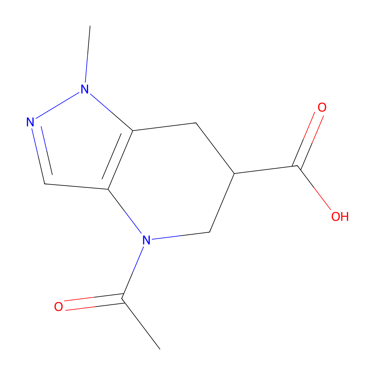 4-acetyl-1-methyl-1H,4H,5H,6H,7H-pyrazolo[4,3-b]pyridine-6-carboxylic acid molecular structure, CAS 2680863-48-1