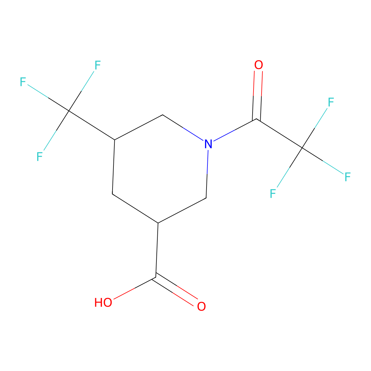 1-(2,2,2-Trifluoroacetyl)-5-(trifluoromethyl)piperidine-3-carboxylic acid molecular structure, CAS 2680863-54-9