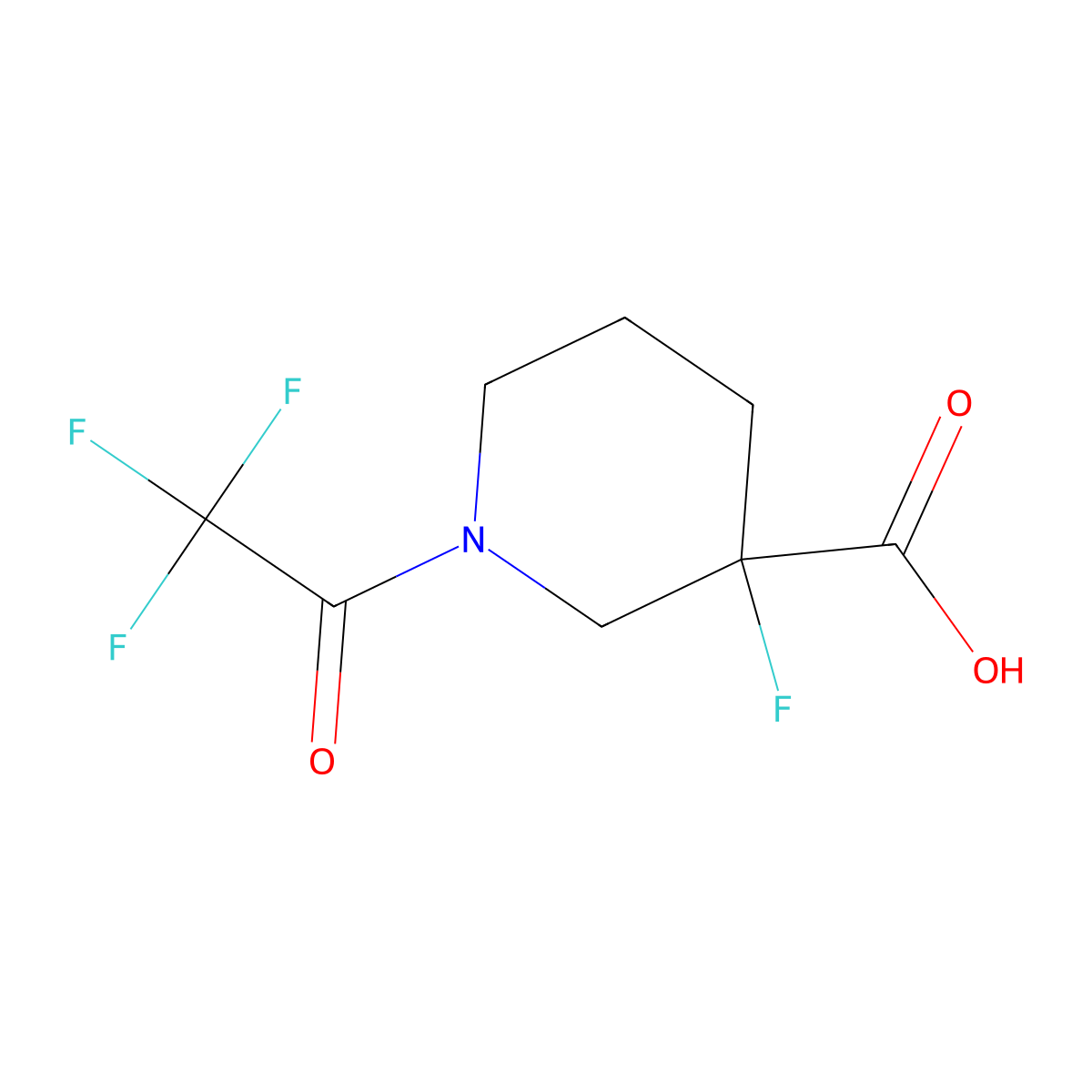 3-Fluoro-1-(2,2,2-trifluoroacetyl)piperidine-3-carboxylic acid molecular structure, CAS 2680863-60-7