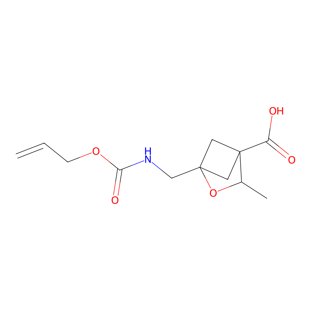 3-Methyl-1-({[(prop-2-en-1-yloxy)carbonyl]amino}methyl)-2-oxabicyclo[2.1.1]hexane-4-carboxylic acid molecular structure, CAS 2680863-63-0