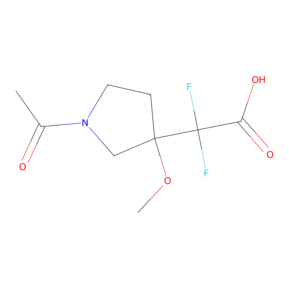 2-(1-Acetyl-3-methoxypyrrolidin-3-yl)-2,2-difluoroacetic acid molecular structure, CAS 2680863-64-1