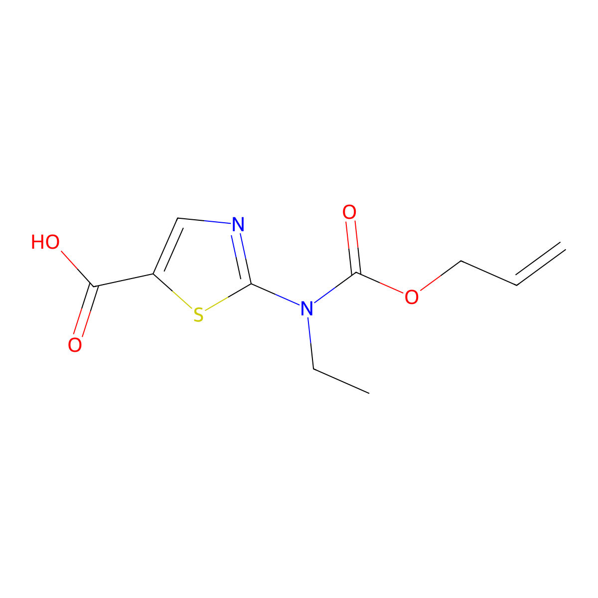 2-{Ethyl[(prop-2-en-1-yloxy)carbonyl]amino}-1,3-thiazole-5-carboxylic acid molecular structure, CAS 2680863-75-4
